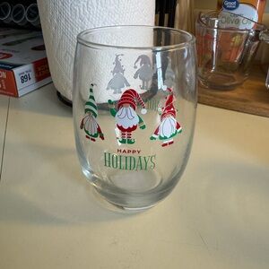 Holiday Gnome Stemless Wine Glass - Red & Green